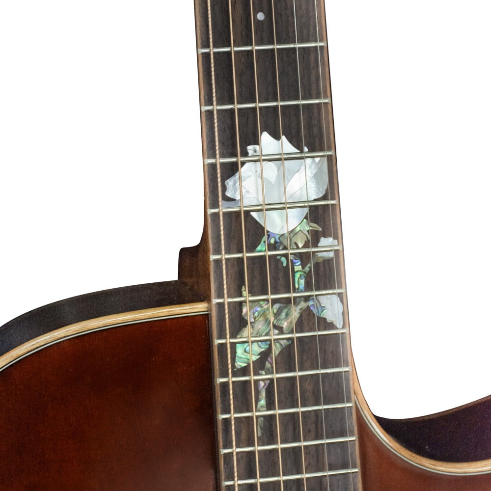 6-string Beginner Solid Spruce classic acoustic guitar, Rosewood fretboard (real shell carved rose), colored finish, right