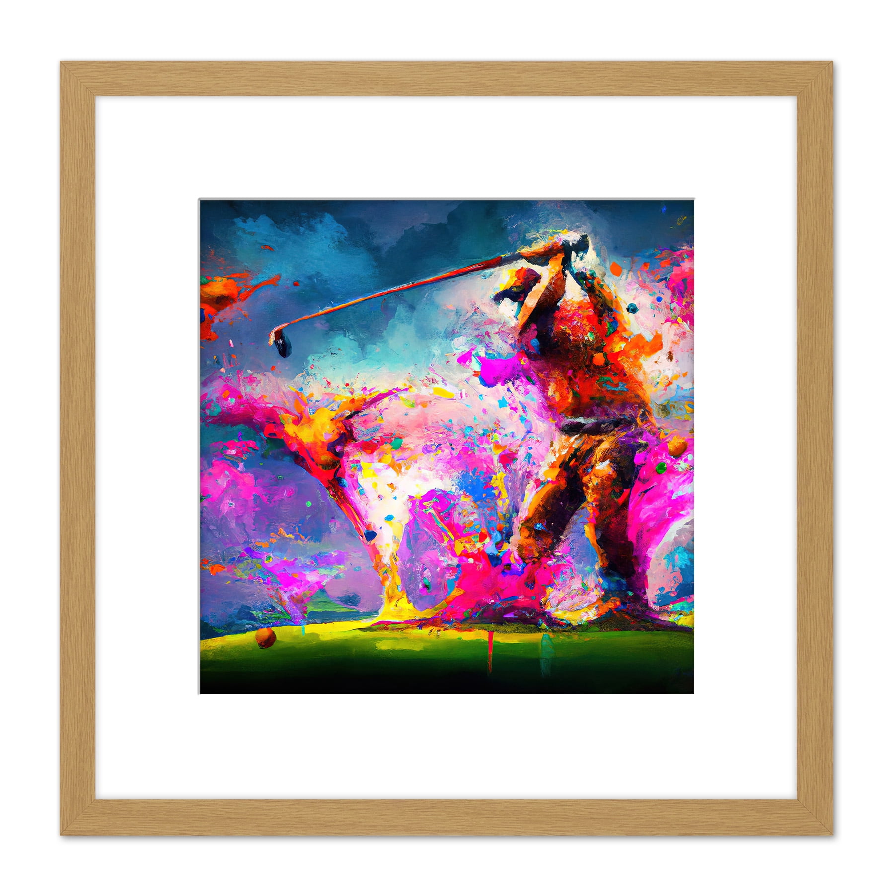 Abstract Splatter Art Golf Course Golfer Golfing Oil Painting Taking a ...