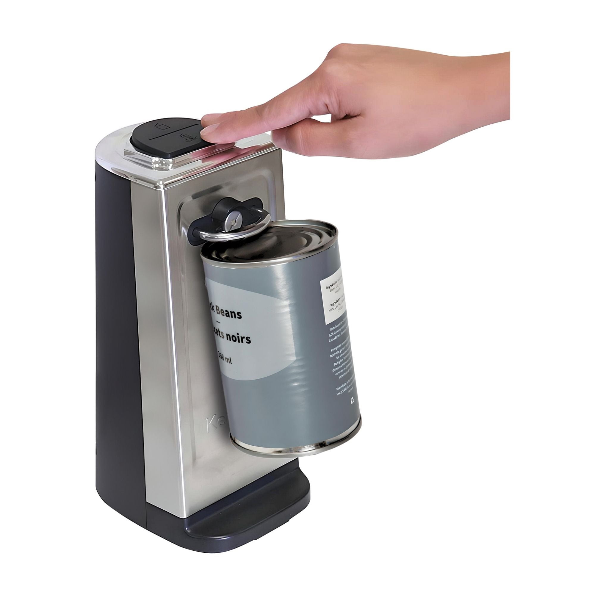 Kenmore Smooth Edge Electric Automatic Can Opener, Smooth-Touch Side-Cut Blade, Extra-Tall Can Opener, Easy Operation, Opens Regular And Pop-Top Cans, Prevents Sharp Edges, Black & Stainless Steel