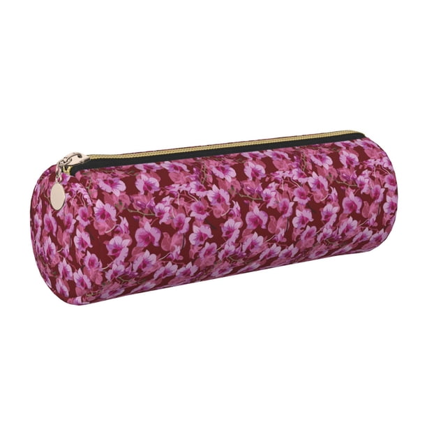 Disketp Orchids Flowers Estuche Organizador de Lápices de Cuero, Estuche de Oficina con Cremallera para Bolígrafo y Lápiz