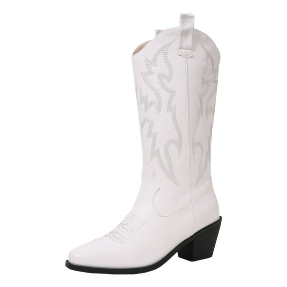 YLYL Cowboy Boots for Women Knee High Cowgirl Embroidered Stitched Pointed Toe Comfort Block Heel Western Boots