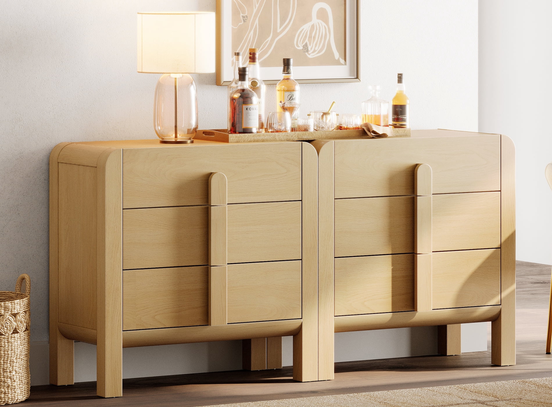 Modern Dresser TV Stand for TVs up to 75 Inch, Cruved Entertainment Center, Wood TV Console with Storage for Living Room