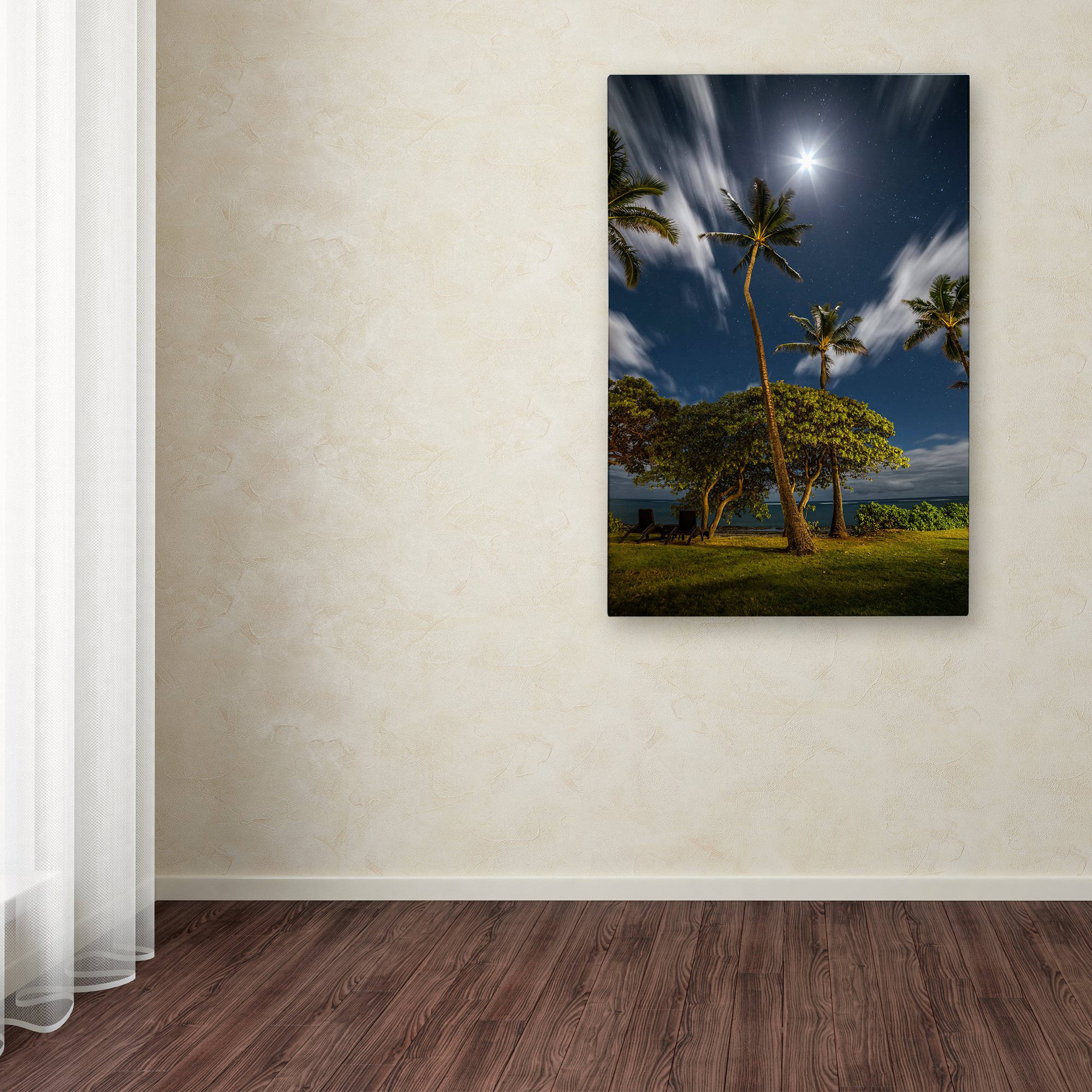 Trademark Fine Art 'Moonlit Palm Trees' Canvas Art by Pierre Leclerc