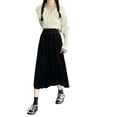 thumbnail image 1 of Seyurigaoka Women Juniors Velvet Pleated Skirts Casual Solid Color Autumn Elastic Waist Long A-line Skirts Streetwear for Teen Girls, 1 of 9