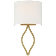 Possini Euro Design Sian Modern Wall Light Sconces Set of 2 Warm Brass Hardwired 10 Fixture White Half-Moon Linen Shade for Bedroom