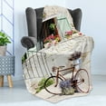 thumbnail image 4 of Bicycle Soft Flannel Fleece Blanket, European French Mediterranean Rural Stone House with Bike Countryside Provence Day, Cozy Plush for Indoor and Outdoor Use, 70" x 90", Multicolor, by Ambesonne, 4 of 5