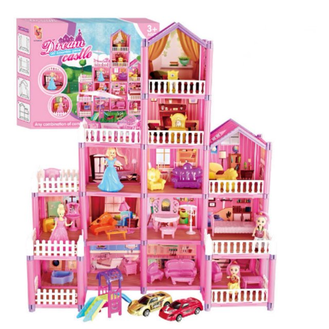 Kit De Construcción De Casa De Muñecas Para Niñas, Juguete De Construcción De Casa De Muñecas De Plástico Para Niñas, Tren Rosa, Habilidades Manuales, Entrenamiento
