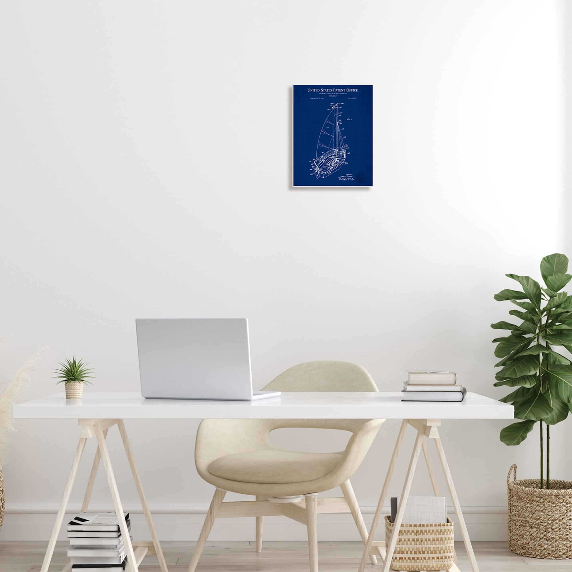 Stupell Industries Sailboat Watercraft Blue Patent Office Diagram Blueprint Wood Wall Art, 10 x 15, Design by Karl Hronek