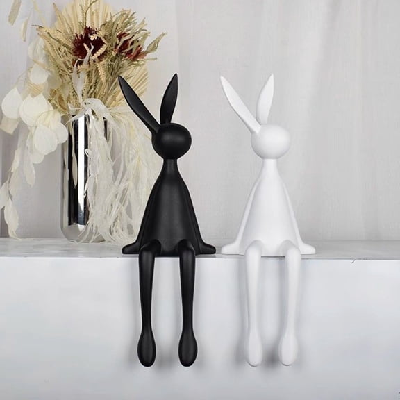 Dserhfy Sitting Rabbit Figurine Long-legged Bunny Resin Statue Animal Sculpture Home Office Bookshelf Desktop Easter Decoration Ornament
