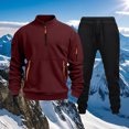 thumbnail image 3 of Men's Jogging Outfits 2 Piece Casual Half Zip Pullover Sports Tracksuits Long Sleeve Jogger Pants Sweatsuit Sets (M, Wine), 3 of 4