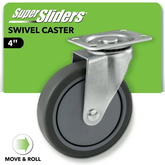 Super Sliders Swivel Caster Wheels with Brake, 4-Inch, 250 lb Capacity, TPR Wheels