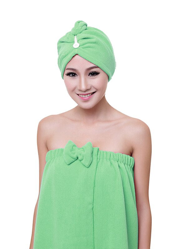 2 Pc Kit Microfiber Soft Women Spa Towel Bathrobe+Fast Drying Head Cap Hair Wrap 