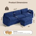 thumbnail image 6 of 110" Sectional Sofa With Washable Cover, Comfy 3 Seater L-Shaped Corduroy Fabric Couch with Reversible Ottoman & Deep Seat for Apartment,Blue, 6 of 10