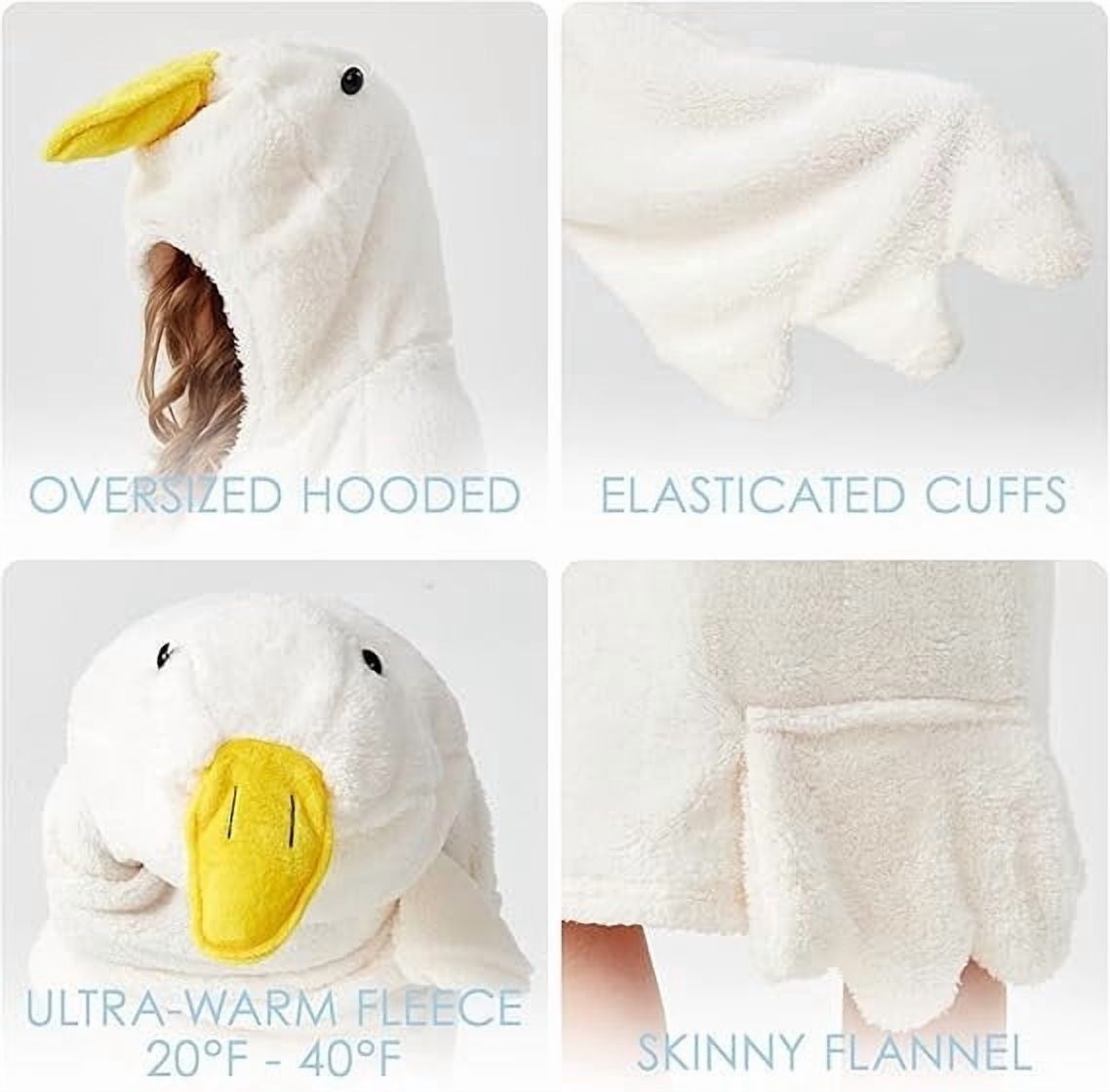 RYDCOT Wearable Goose Blanket Hoodie for Adults & Kids, Oversized Duck Onesie Pajamas, Soft Fleece Sleeping Bag Robe (L) White-A L(One Size)