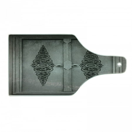 

Antique Cutting Board Antique Door with Vertical Ornamental Floral Pattern Travel Treasure Monochromic Tempered Glass Cutting and Serving Board Wine Bottle Shape Grey Black by Ambesonne
