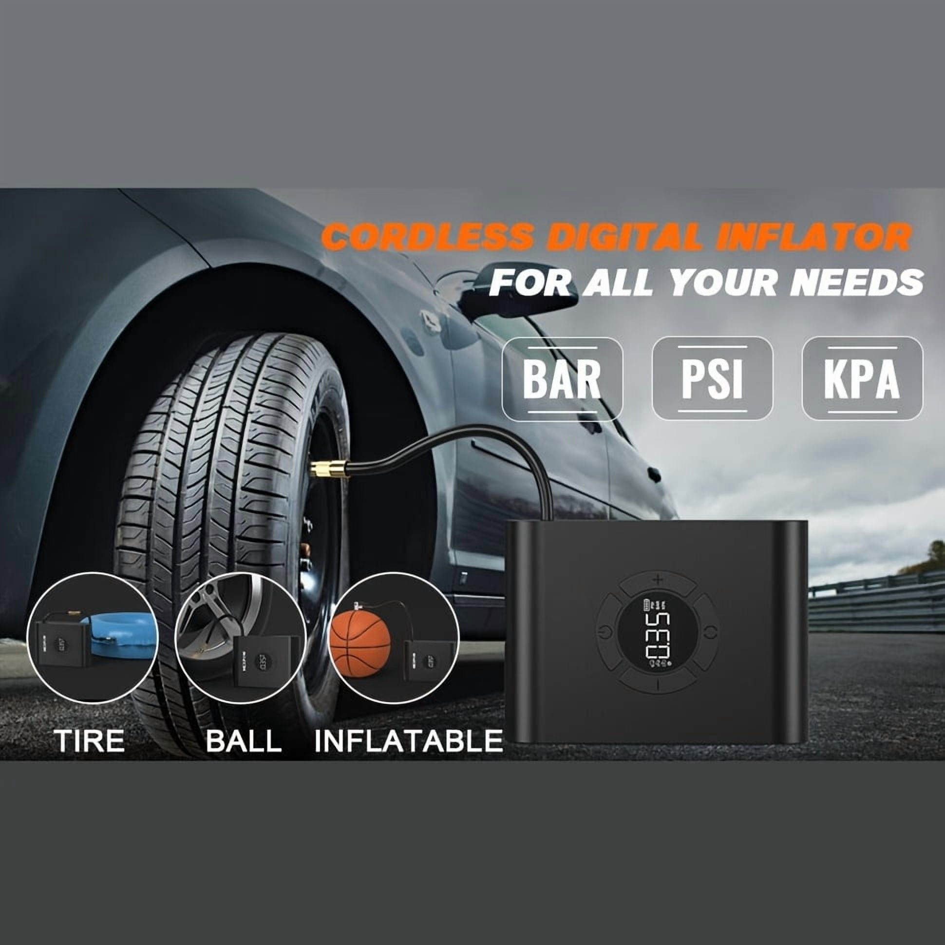 Tire Inflator Air Compressor - Rechargeable Lithium Ion Battery Air Pump with Adapter, Suitable for Car, Bicycle Balls and Usb Chargers, Suitable for Smartphones, Etc