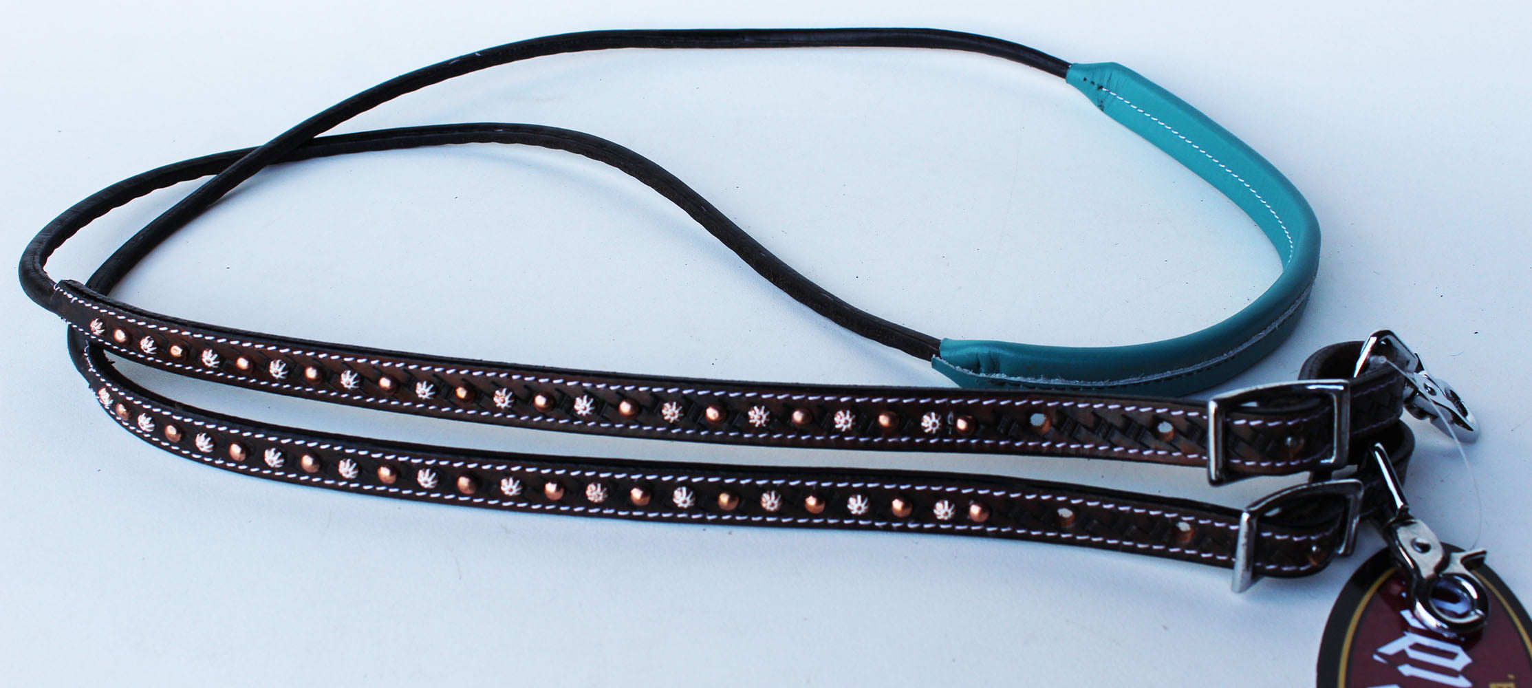 Horse 8ft Contest Western Tack Saddle Barrel Leather Reins Turquoise Brown 6643 