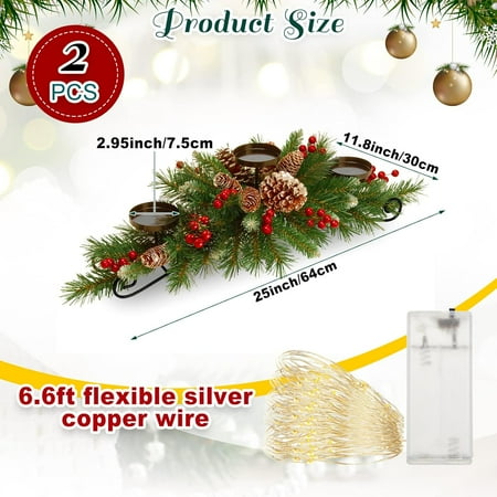 4 Pcs Christmas Table Centerpiece with LED Fairy Lights Battery Operated - Rustic Style for Home & Kitchen Decor