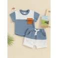 thumbnail image 3 of Yunliwuli Toddler Boy Summer Clothes Contrast Color Short Sleeve Pocket T-Shirt with Elastic Waist Shorts 2Pcs Outfit, 3 of 10