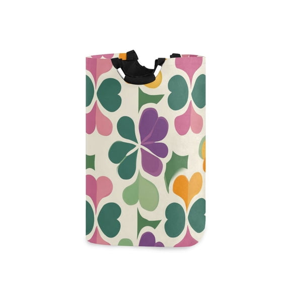 Yayeee Freestanding Laundry Hamper with Handle Collapsible Large Storage Basket for Clothes, Purple Clover Pattern