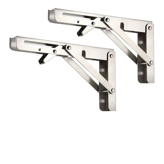 2pcs Heavy Duty Stainless Steel Folding Shelf Brackets Collapsible Wall Mounted L-Table Hinges for Bench Table with Screws