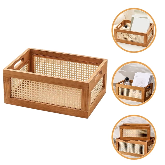 OULII Wood Storage Box Decorative Baskets Light Brown 1Set