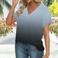 thumbnail image 4 of Hfnxid Womens Summer Tops Eyelet Short Sleeve V Neck Shirts Fashion Gradient Business Blouse Casual Loose Fit Work Blouses Gray M, 4 of 8