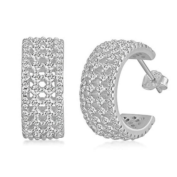 925 Sterling Silver Huggie Hoop Earrings Cubic Zirconia