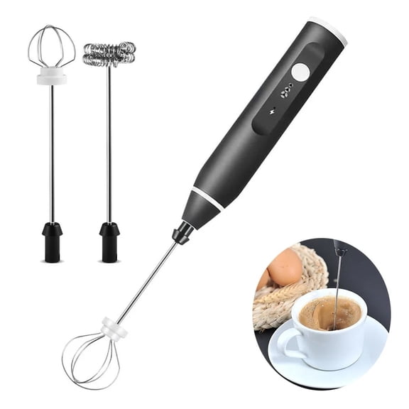 Cordless Immersion Blender with USB Recharge – 3-Speed Handheld Mixer with 2 Stainless Whisks – Mini Frother for Cappuccino Latte Coffee Egg – Black 5-Piece Set