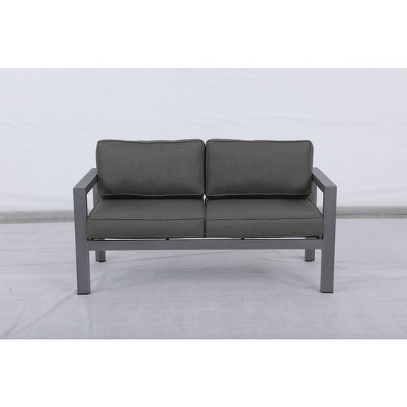 Cabo Aluminum Loveseat with Gray Frame in Charcoal Cushion