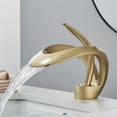 thumbnail image 5 of Brushed Gold Bathroom Basin Faucet Single Hole Single Handle Brass Waterfall Bathroom Faucet, 5 of 11