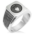 thumbnail image 1 of Stainless Steel Natsuka Samurai Crest Needle Stripe Pattern Biker Style Polished Ring, 1 of 1