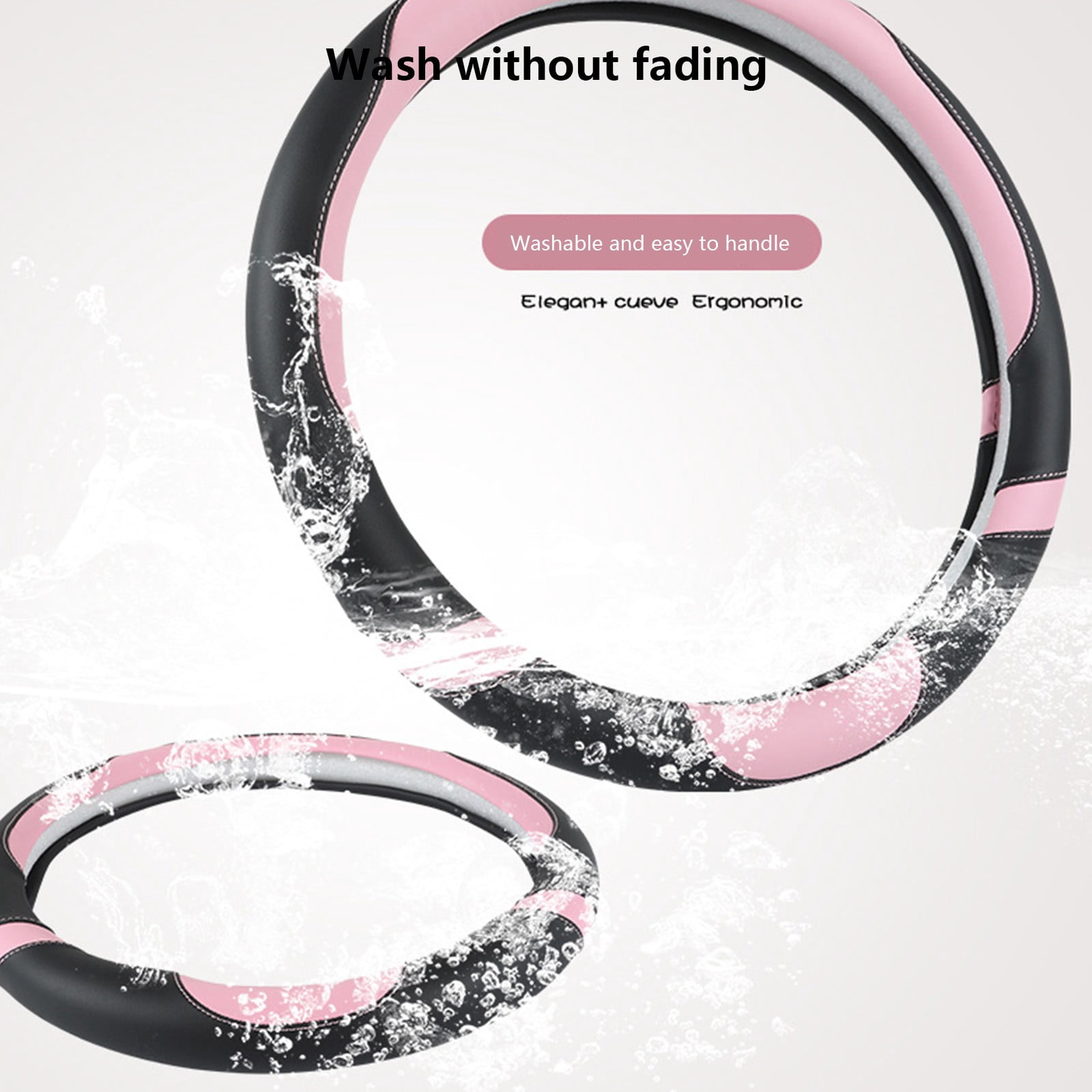Leather Steering Wheel Cover 14-15 Inch | Non-Slip Grip & Breathable Microfiber | Universal Fit for Common Cars | Fashion Pink Color