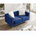 thumbnail image 3 of Modern Velvet Upholstered Loveseat Sofa with 2 Plush Pillows, Leisure 2-Seater Couch with Crystal Feet and Buckle, Lounge Sofa for Living Room, Bedroom, Office, Apartment, Navy Blue, 3 of 9