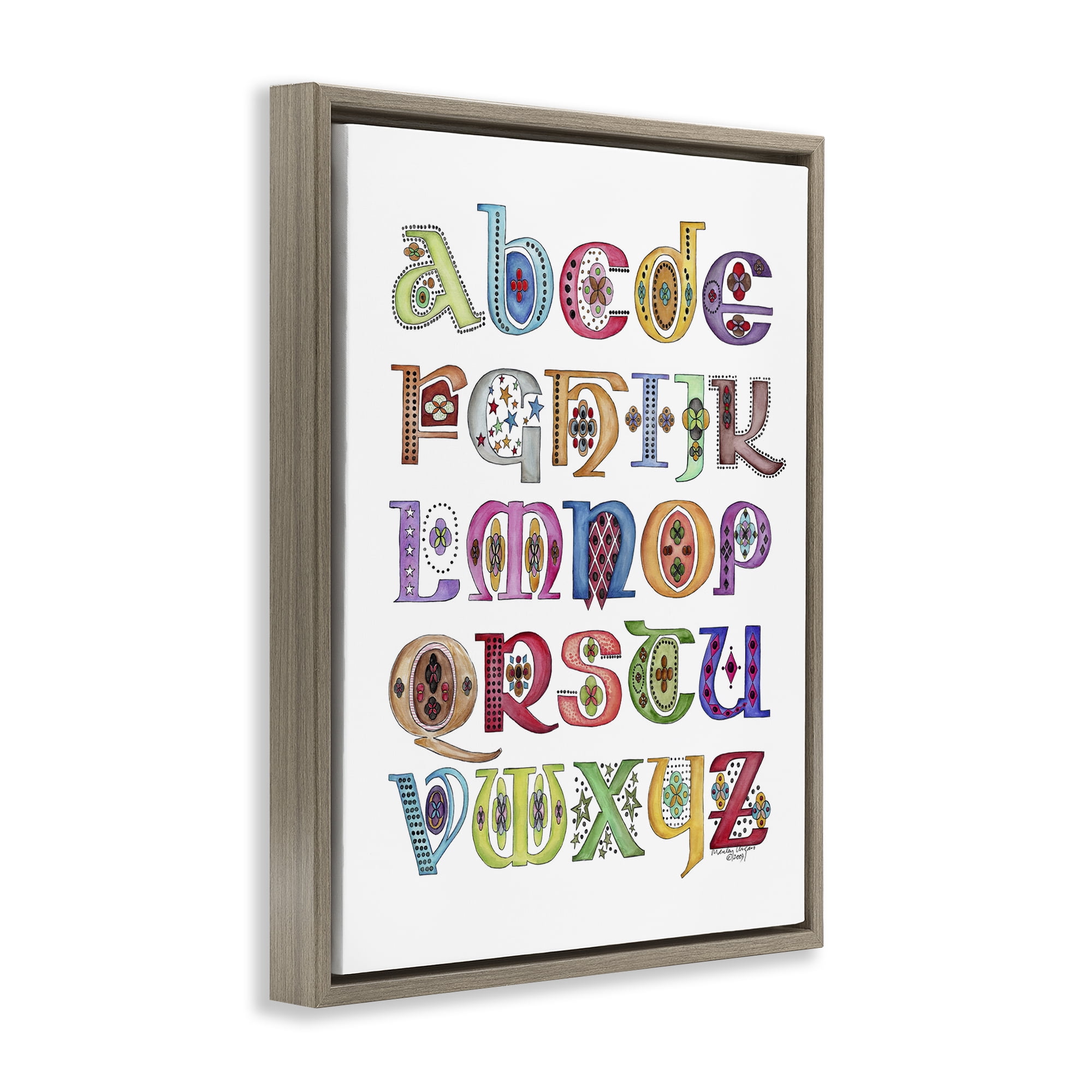 Stupell Industries Boho Whimsical Alphabet Novelty Painting Brown Floater Framed Art Print Wall Art, 25 x 31