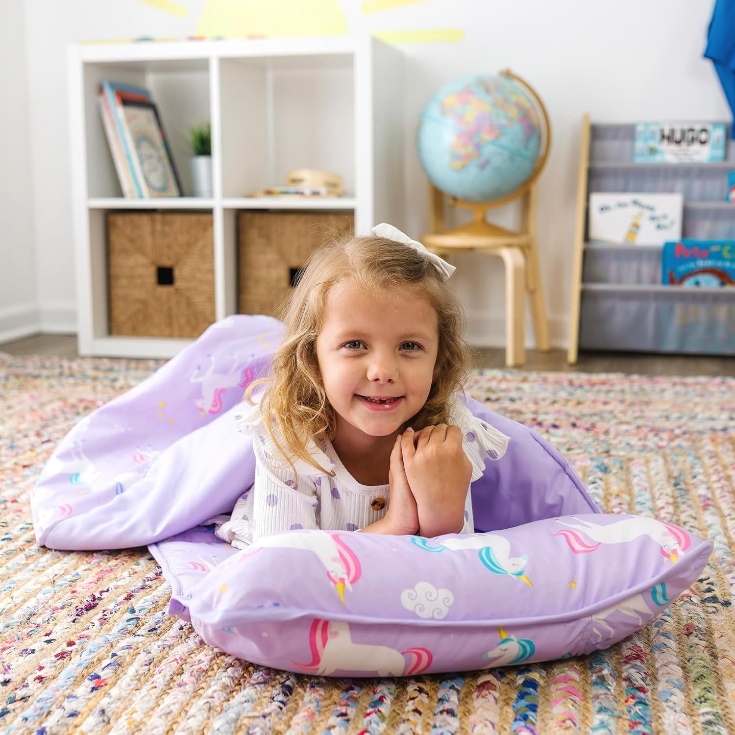 Kids Microfiber Nap Mat with Pillow - Soft Sleep Mat for School & Travel, Unicorn Design