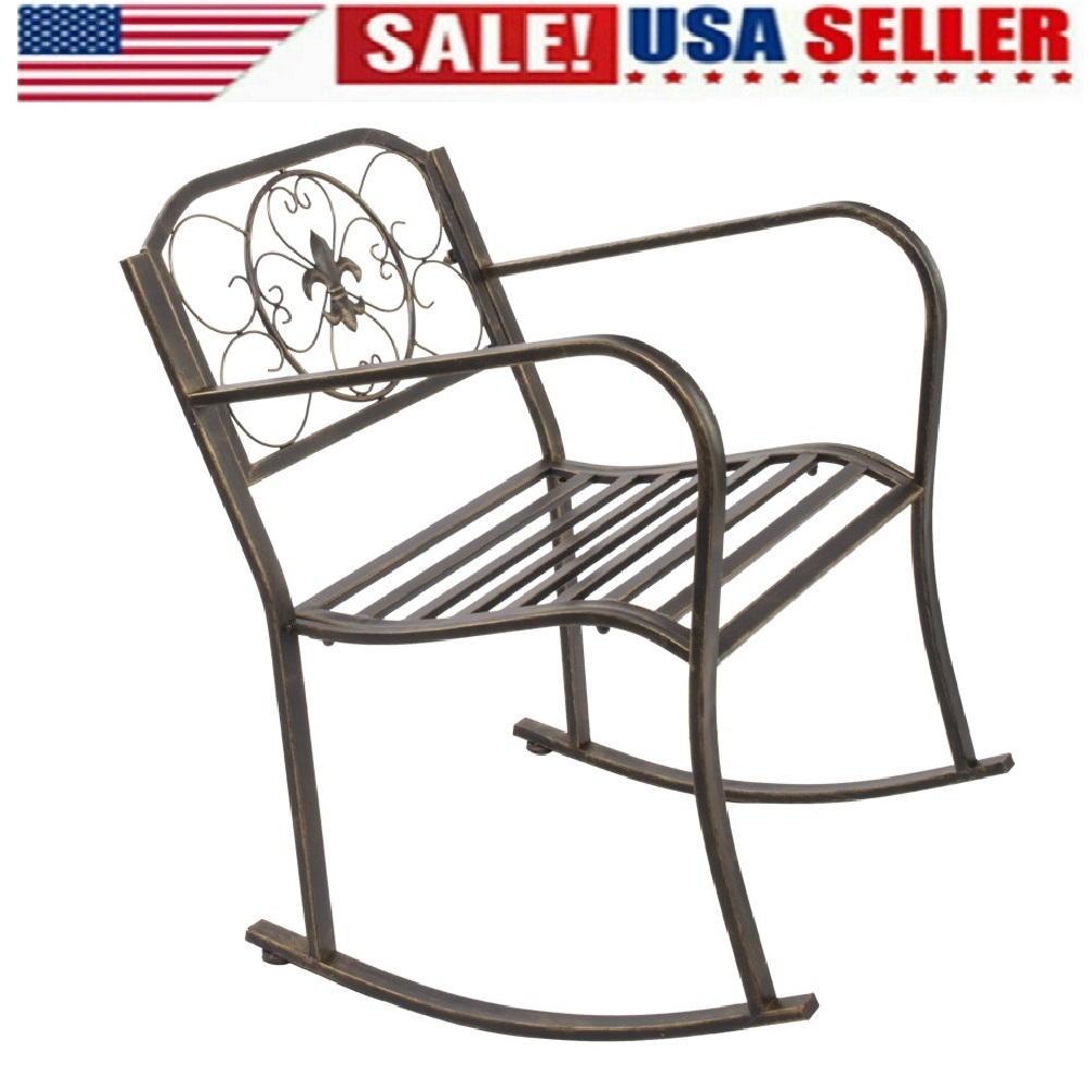 Goorabbit Wrought Iron Rocking Chair Set,Outdoor Wrought Iron Rocking