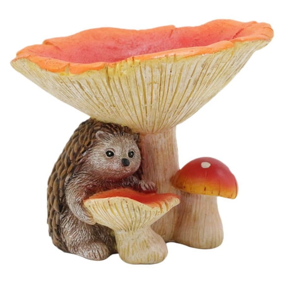 Cute Hedgehog Mushroom Figurine Ornament Bird Feeder for Yard Lawn Decoration