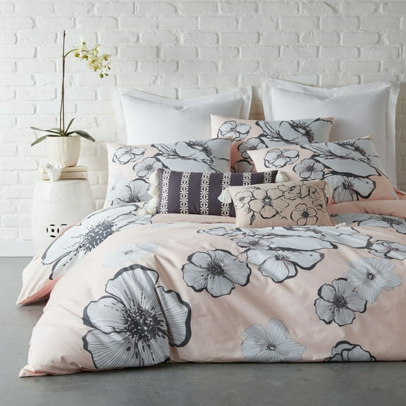 Levtex Home - Blooming Floral Pillow Sham - Satandard Pillow Sham - Large Scale Mod Floral - Blush, Black, White, Citron - Pillow Sham (20 x 26in.) - 300TC Cotton
