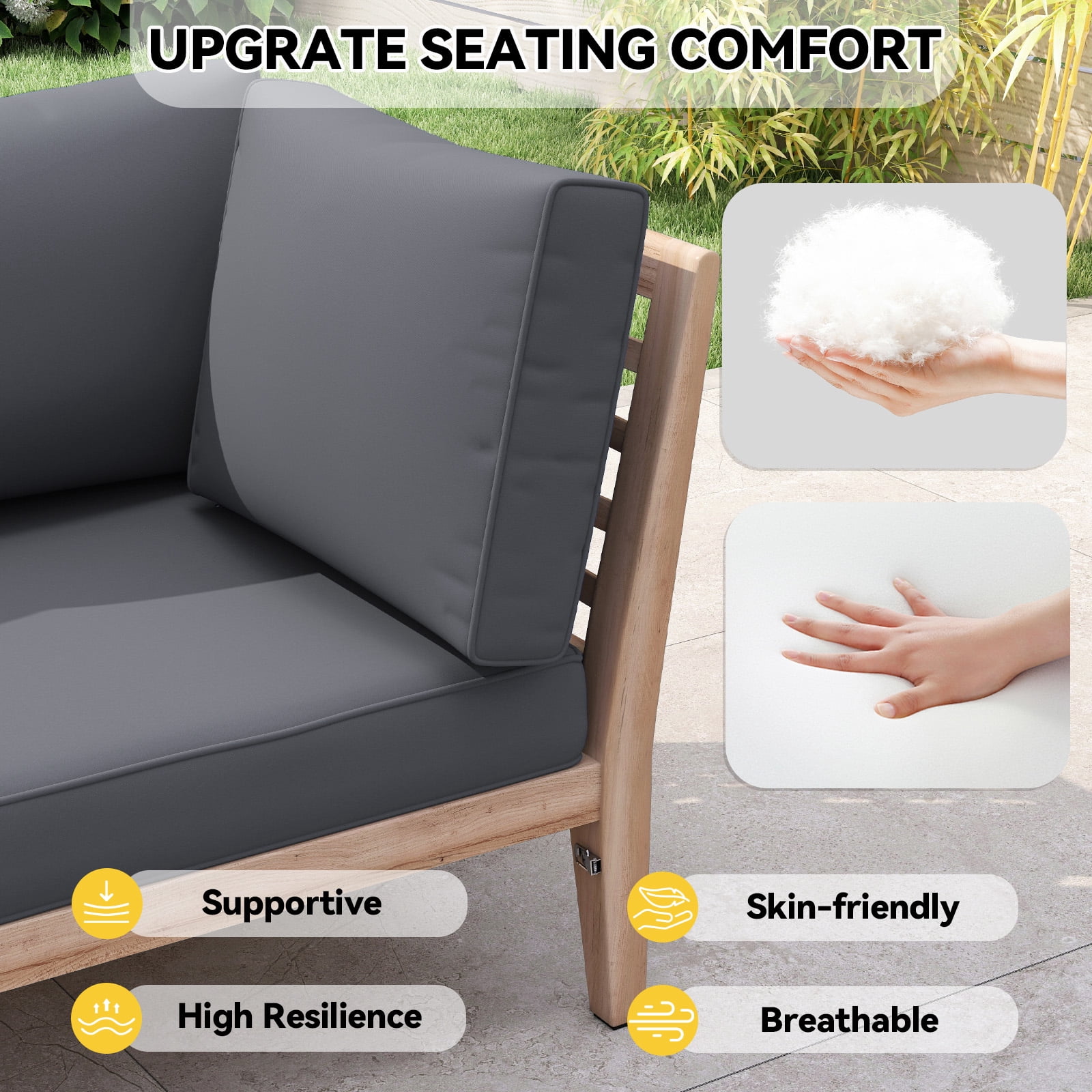 4 inch Outdoor Cushions for Patio Furniture with 5 Pillows, Patio Furniture Cushions,Water-Resistant Outdoor Couch Cushions,4 Seat Sofa Cushions for Outdoor Sectional,Grey
