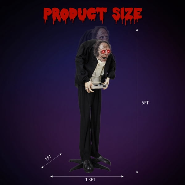 5FT Halloween Standing Decoration, Sensor-Activated (LED Eyes/Laughing/Swaying), Waterproof Polyester for Yard/Garden