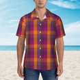 thumbnail image 2 of Fuzoiu Orange and Purple Plaid Print Hawaiian Shirt for Men, Summer Beach Casual Short Sleeve Button Down Shirts, Men’s Beach Summer Shirts with Pocket,X-Large, 2 of 7