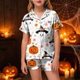 thumbnail image 2 of UAYOTSE Kids Collared Satin Pajama Set, Easy Button‑Front Short‑Sleeve Top and Sleep Shorts, Soft Loungewear for Girls All‑Season Use Size 10-11 Years, 2 of 5