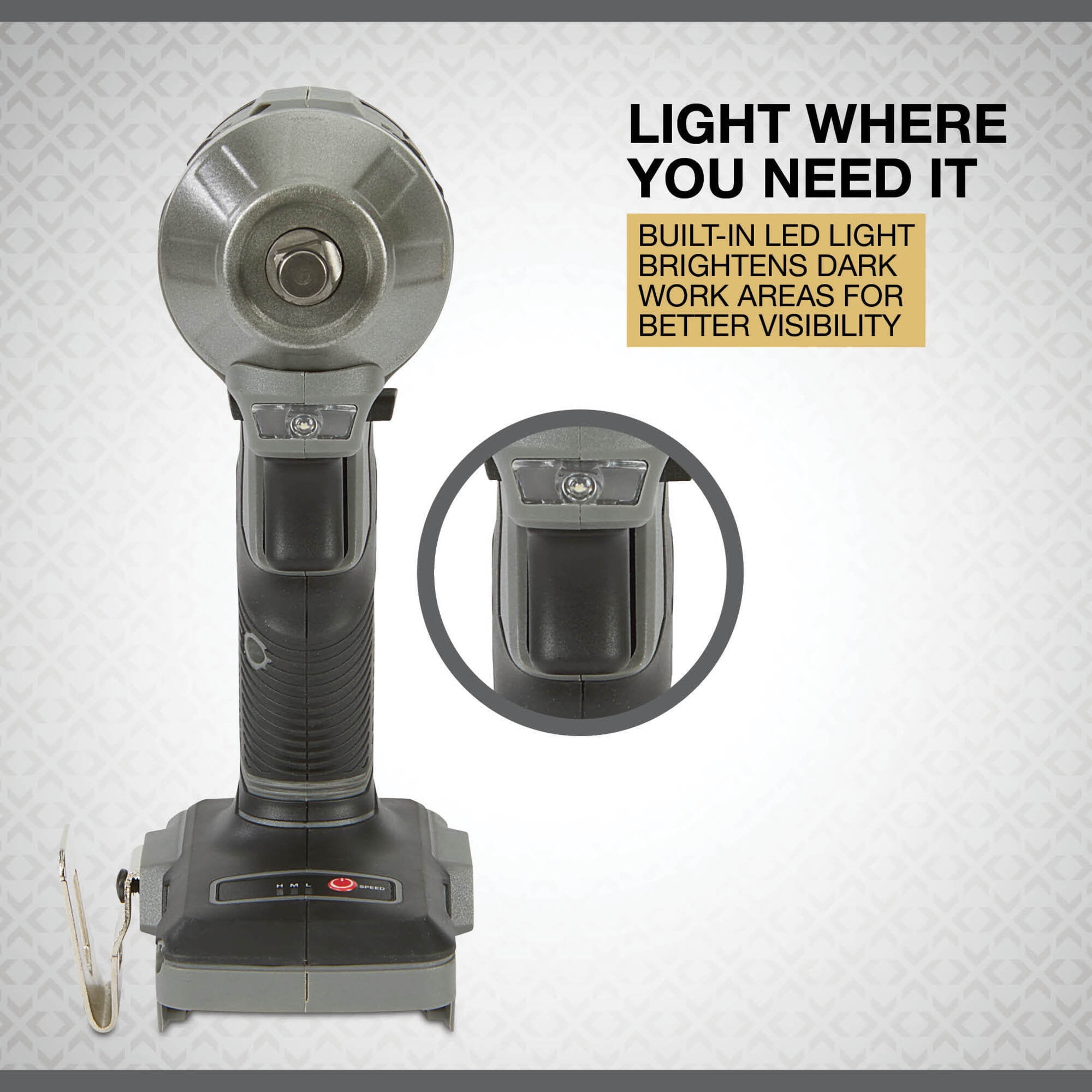 Klutch Compact 3/8in. Impact Wrench, KLiQ 20V, 205 Ft./Lbs. Breakaway Torque, Brushless, Cordless, Bare Tool