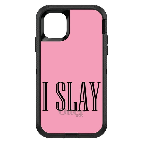 DistinctInk OtterBox Defender Custom Case for Apple iPhone 15 (6.1" Screen) - Black Pink "I Slay - Lightweight Grip