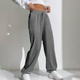 thumbnail image 4 of CALAFEBILA Jogger Womens Pants Casual High Waist Straight Leg Cotton Stretch Trousers Casual Solid Drawstring Long Relaxed Fit Pants with Pockets, 4 of 8