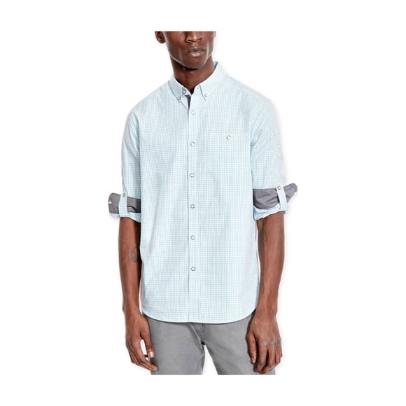 Kenneth Cole - Camisa de manga larga con botones para hombre, color azul, mediano