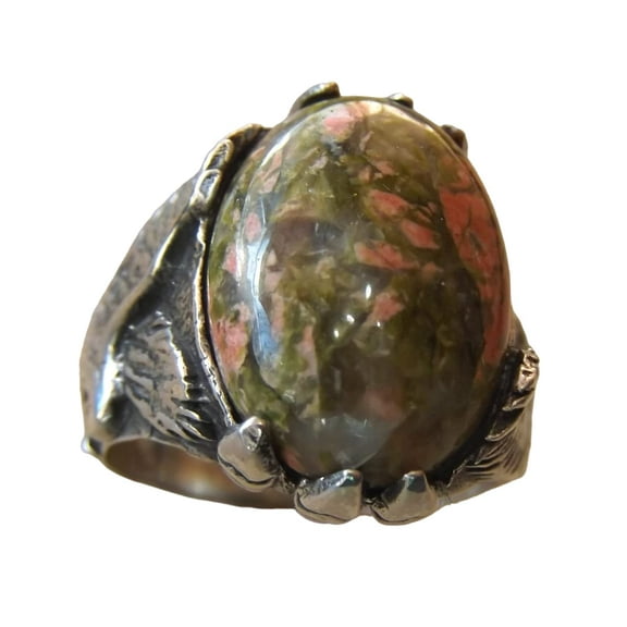 Unakite Jasper Mens Ring, Natural Unakite Jasper Ring, Eagle Ring Oxidized, 925 Silver Ring, Birthday Gift, Heavy Mens Ring, Arabic Design, Ottoman Style Ring, Christmas, Turkey Mens Signet Ring