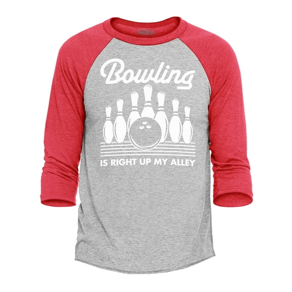 Shop4Ever Men's Bowling is Right Up My Alley Bowler Raglan Baseball Shirt X-Small Heather Grey/Red