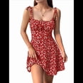 thumbnail image 2 of Vestido Bohemio Floral para Mujer, Mono con Tirantes Finos y Fruncido, Color Rojo, Talla XS, 2 of 9